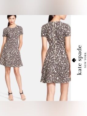 kate spade Leopard Print Short Sleeve Fit-and-Flare Dress - Brown/Black/Cream